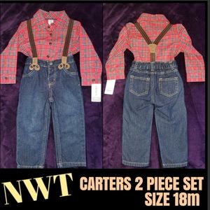 Carter's Plaid Shirt & Denim Jeans w/ Suspenders